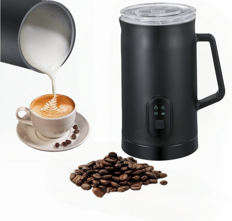 صانع رغوة الحليب، جهاز بخار الحليب الكهربائي 4 في 1، صانع رغوة أوتوماتيكية ساخنة وباردة سعة 350 مل وجهاز تسخين الحليب لللاتيه والكابتشينو والماكياتو، 400 وات باللون الأسود - Image 1